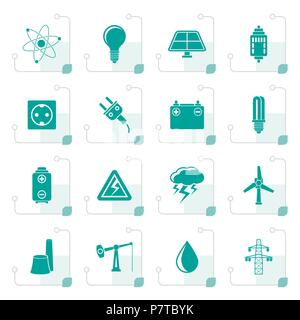 Stylized Power and electricity industry icons - vector icon set Stock Vector