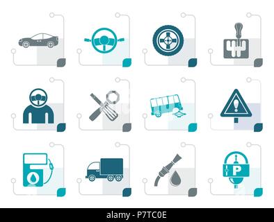 Stylized car services and transportation icons - vector icon set Stock Vector