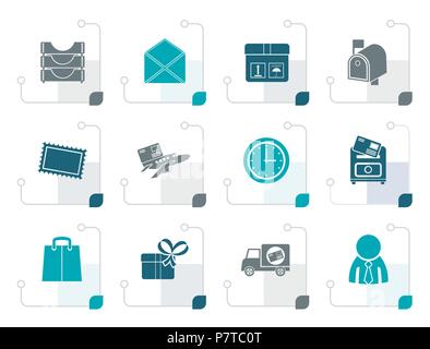 Stylized Post, correspondence and Office Icons - vector icon set Stock Vector