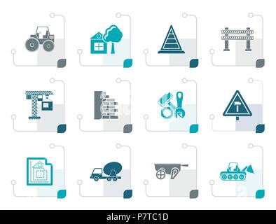 Stylized Construction and building Icons - vector icon set Stock Vector