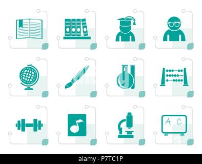 Stylized school and education icons - vector icon set Stock Vector