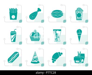 Stylized fast food and drink icons - vector icon set Stock Vector