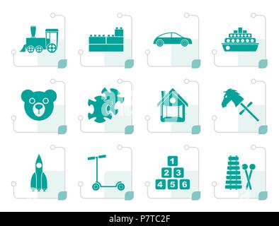 Stylized Different Kinds of Toys Icons - Vector Icon Set Stock Vector