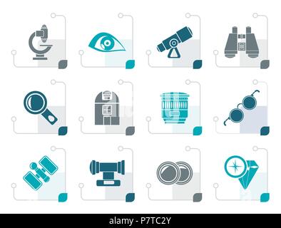 Stylized Optic and lens equipment icons - vector icon set Stock Vector
