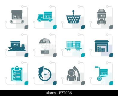 Stylized Logistic, cargo and shipping icons - vector icon set Stock Vector