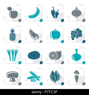 Stylized Different kind of fruit and vegetables icons - vector icon set Stock Vector