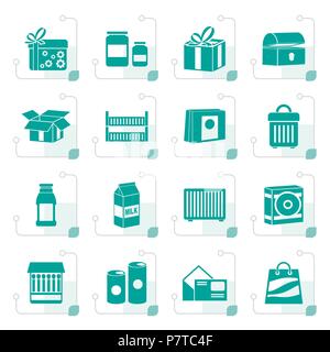 Stylized different kind of package icons - vector icon set Stock Vector