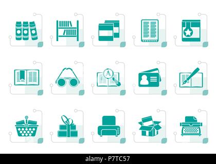 Stylized Library and books Icons - vector icon set Stock Vector