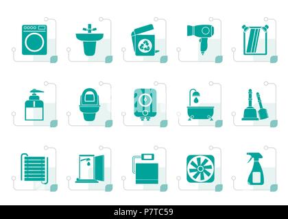 Stylized Bathroom and toilet objects and icons - vector icon set Stock Vector