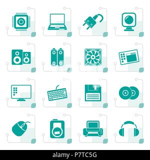 Stylized Computer Items and Accessories icons - vector icon set Stock Vector