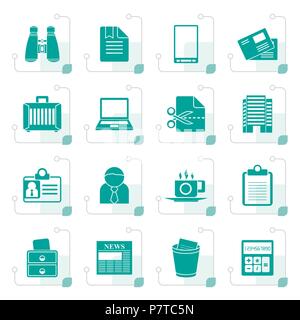 Stylized Business and office elements icons - vector icon set Stock Vector