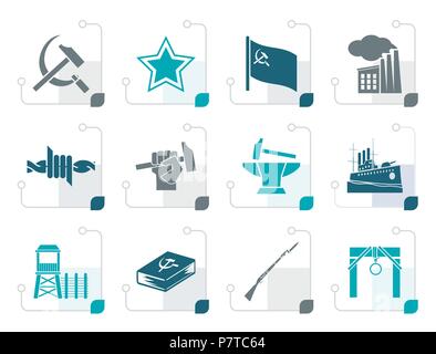 Stylized Communism, socialism and revolution icons - vector icon set Stock Vector