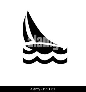 Sailboat, sailing. Easily editable, colorable flat vector icon, isolated background, No. 1 variant. Stock Vector