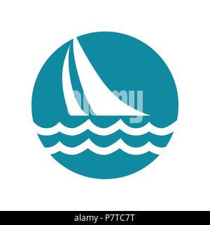 Sailboat, sailing. Easily editable, colorable flat vector icon, isolated background, No. 5 variant. Stock Vector