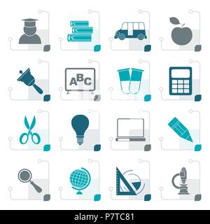 Stylized education and school icons - vector icon set Stock Vector
