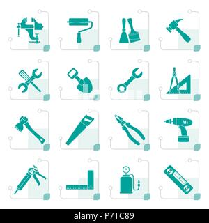 Stylized Building and Construction work tool icons - vector icon set Stock Vector