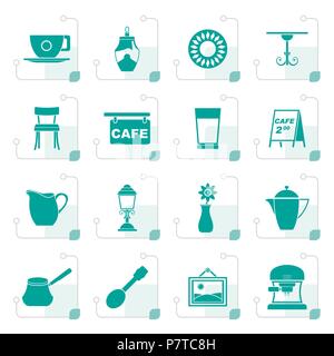 Stylized Cafe and coffeehouse icons - vector icon set Stock Vector