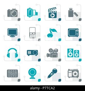 Stylized multimedia and technology icons - vector icon set Stock Vector
