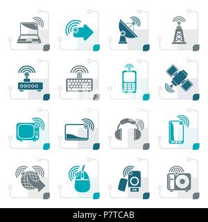 Stylized wireless and technology icons - vector icon set Stock Vector