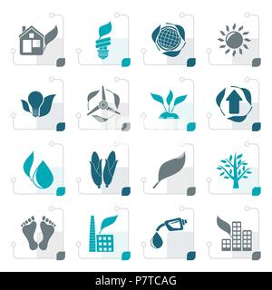 Stylized environment and nature icons - vector icon set Stock Vector