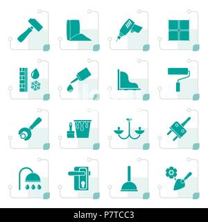 Stylized Construction and building equipment Icons - vector icon set 1 Stock Vector