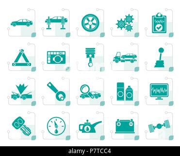 Stylized car services and transportation icons - vector icon set Stock Vector