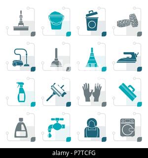 Stylized Cleaning and hygiene icons - vector icon set Stock Vector ...