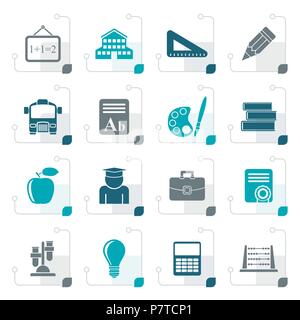 Stylized school and education icons - vector icon set Stock Vector