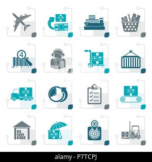 Stylized Cargo, logistic and shipping icons - vector icon set Stock Vector