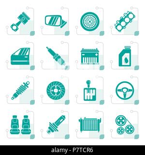 Stylized Detailed car parts icons - vector icon set Stock Vector