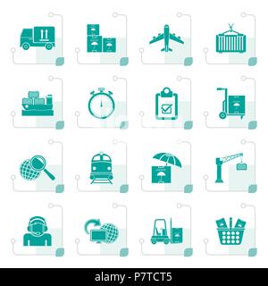 Stylized Cargo, shipping and logistic icons - vector icon set Stock Vector