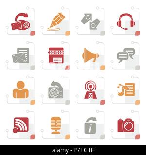 Stylized Blogging, communication and social network icons - vector icon set Stock Vector