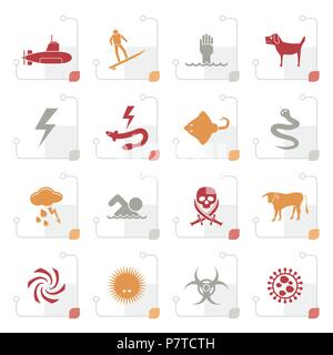 Stylized Warning Signs for dangers in sea, ocean, beach and rivers - vector icon set 2 Stock Vector