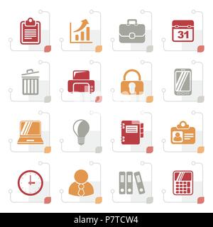 Stylized Business and office icons - vector icon set Stock Vector