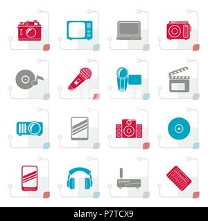 Stylized Media and technology icons - vector icon set Stock Vector