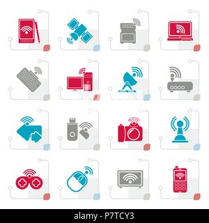 Stylized Wireless and communications icons - vector icon set Stock Vector