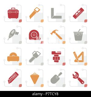 Stylized Construction objects and tools icons- vector icon set Stock Vector