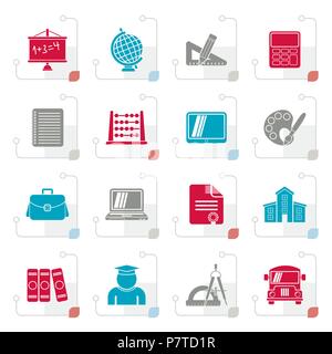 Stylized School and Education Icons -vector icon set Stock Vector