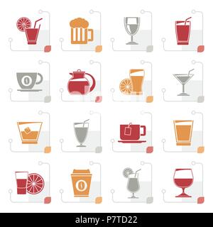 Stylized drinks and beverages icons - vector icon set Stock Vector