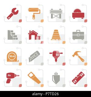 Stylized Building and construction icons - vector icon set Stock Vector