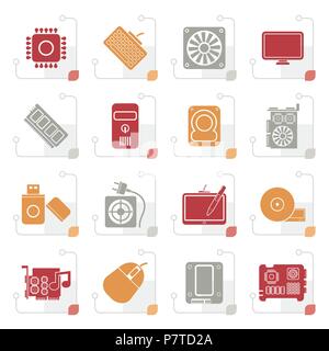 Stylized Computer part icons - vector icon set Stock Vector