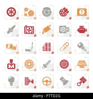 Stylized Car parts and services icons - vector icon set Stock Vector