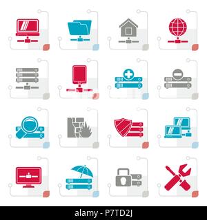 Stylized server, hosting and internet icons - vector icon set Stock Vector
