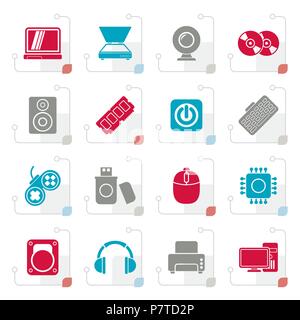 Stylized Computer Parts and Devices icons - vector icon set Stock Vector