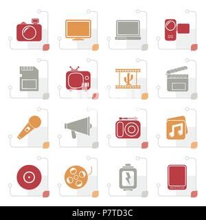 Stylized Multimedia and technology Icons - vector icon set Stock Vector