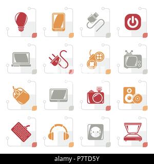 Stylized Electronic Devices objects icons - vector icon set Stock Vector