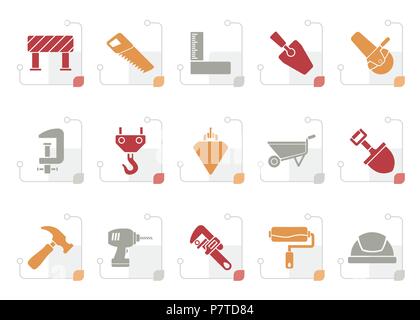 Stylized Construction industry and Tools icons - vector icon set Stock Vector
