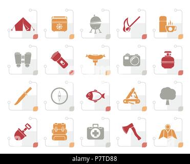 Stylized Camping, travel and Tourism icons - vector icon set Stock Vector