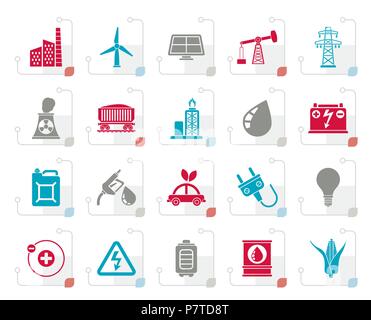 Stylized Electricity and Energy source icons - vector icon set Stock ...