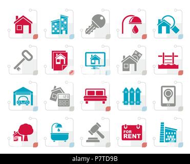 Stylized Real Estate business Icons - Vector Icon Set Stock Vector
